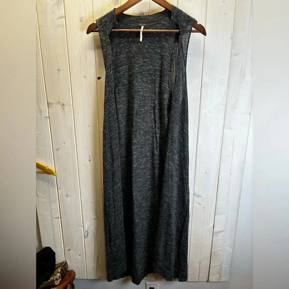 Free People Duster Vest Cardigan XS Boho Top Cami Grey - Picture 2 of 6